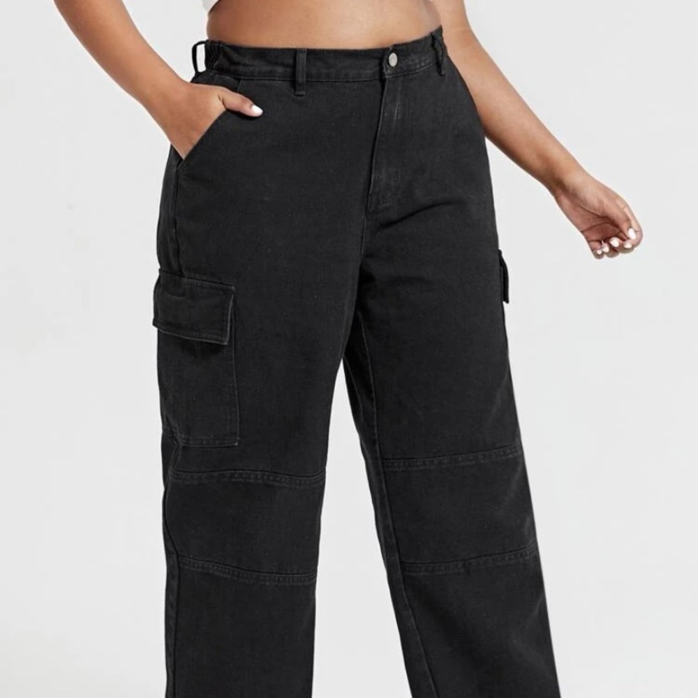 Plus Size Black High Waisted Cargo Jeans